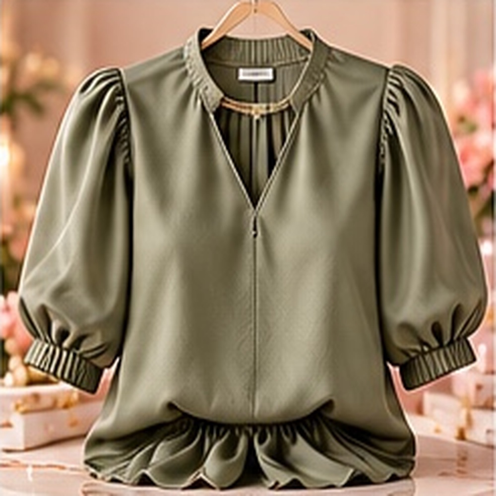 Olive Puff Sleeve Blouse